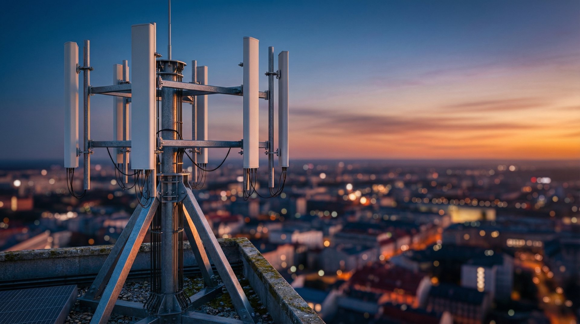 Instalacja Internetu radiowego DATA‑COM na dachu budynku w Rzeszowie.